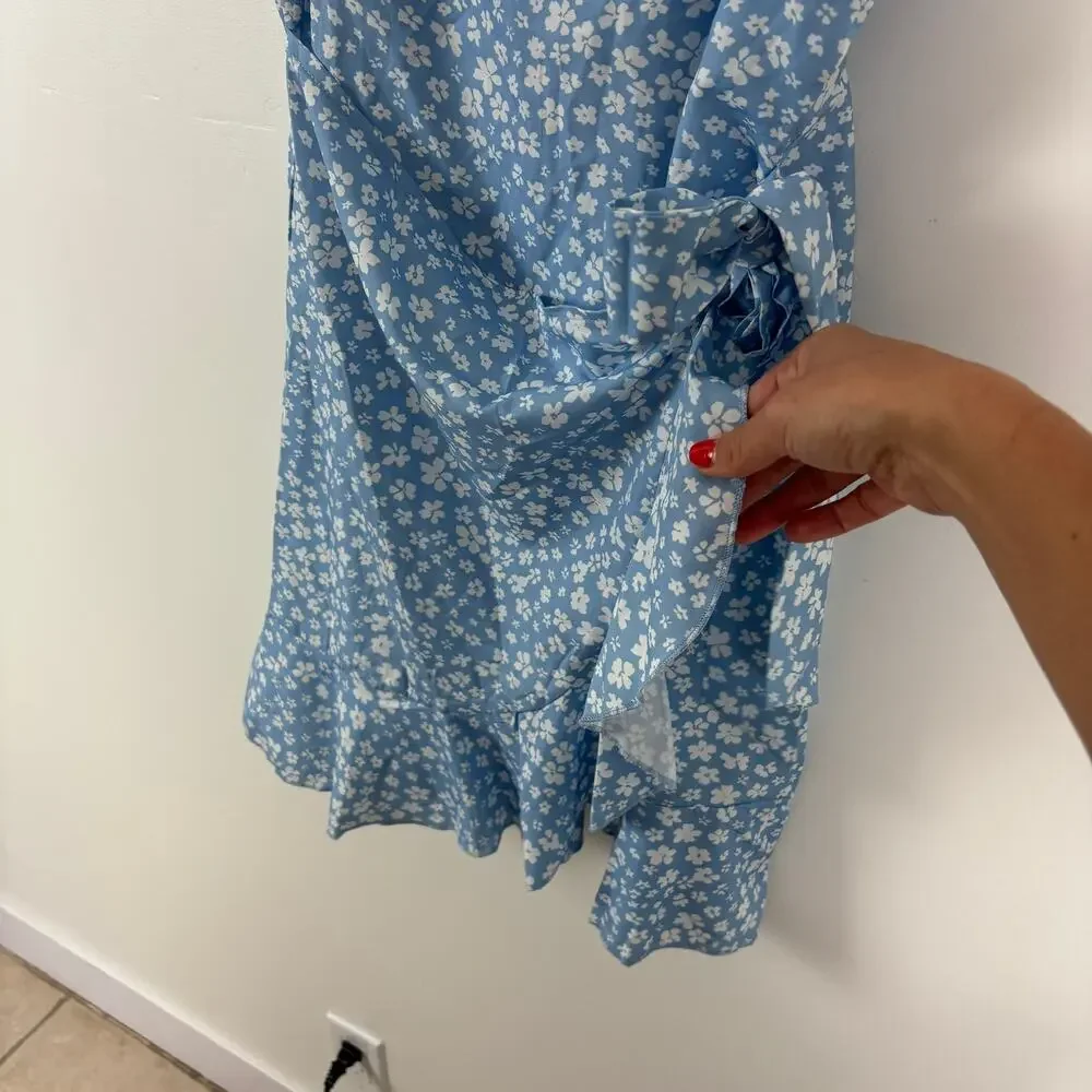 Princess Polly Caesura Dress Blue Floral Wrap Skirt Size 12 NWT- Feminine Girly